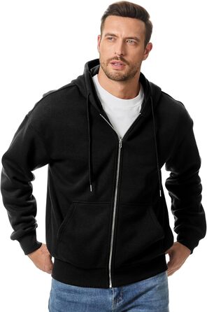 Світшот JMIERR чоловічий з капюшоном, чорний, XL. Теплий, з кишенями, на блискавці, з довгими рукавами. Матеріал: бавовна.