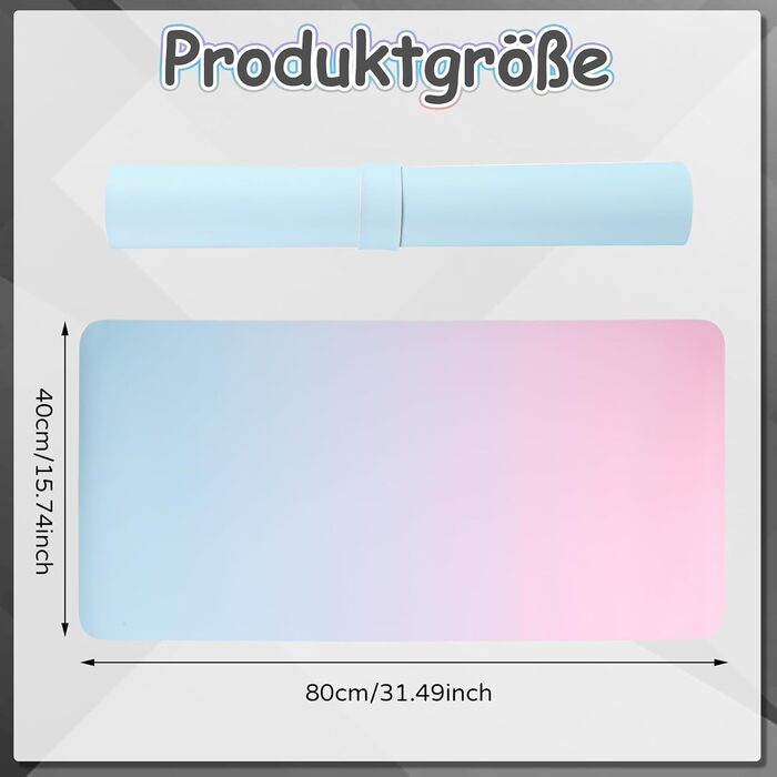 Килимок для столу зі шкіри - великий 80x40 см, рожевий/блакитний. Килимок для миші, офісний, для дому, з PU-шкіри, легко миється, не слизький