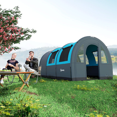 Намет Outsunny Tunnelzelt Campingzelt для 6 осіб з 2 кімнатами та гачками для ліхтариків, груповий намет з сумкою для перенесення, водовідштовхування 3000 мм, сімейний намет сірого кольору