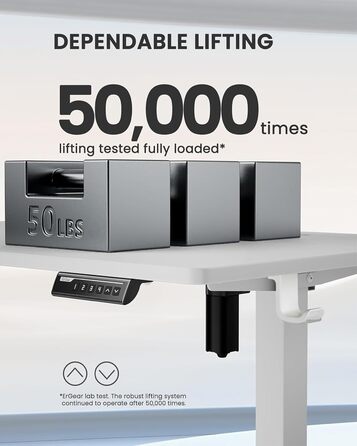 Ергономічний електричний стіл ErGear 100x60 см, регульована висота, комп'ютерний стіл для домашнього офісу, 4-пам'яті, білий