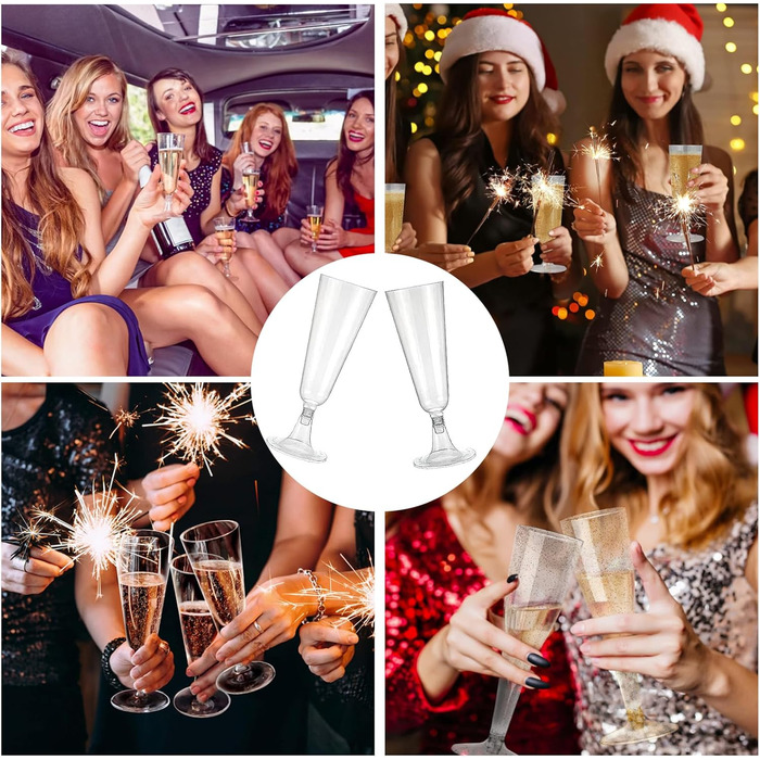 Сектанські келихи з пластику, 60 шт. - Прозорі келихи для шампанського, 160 мл. Ідеальні для вечірок та свят