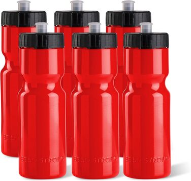 50 Strong Sport Squeeze Water Bottles - Set of 6 - Team Pack 22 oz BPA Free Bottle Easy Open Push/Pull Cap - Multiple Colors Available (Red)