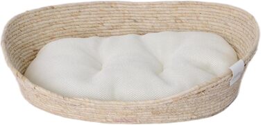Кругле ліжко Dehner Premium Lovely для котів та собак, 58 x 48 x 18 см, наповнювач з натуральних матеріалів та плюшу, білий/бежевий колір