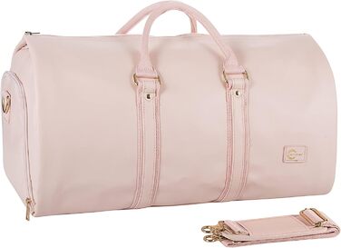 Seyfocnia Convertible Garment Bag for Women, Leather Garment Bags for Travel with Shoe Bag, 2-in-1 Hanging Travel Bags (Pink)