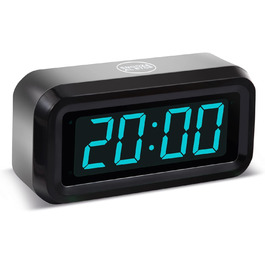 Цифровий будильник Timegyro з LED-дисплеєм, портативний для подорожей, настільний, 3 рівні яскравості, великий LED-дисплей 1.2' для спальні, вітальні, чорно-білий (чорно-синій)