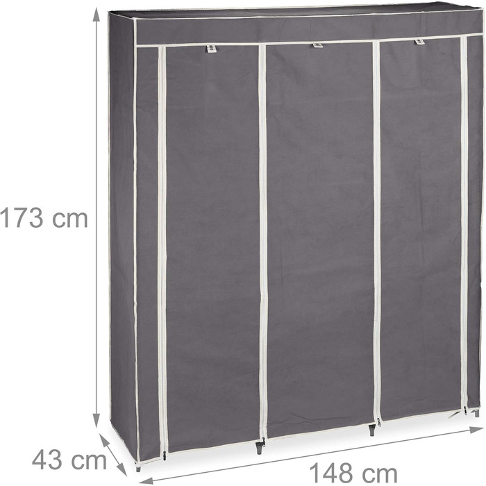 Relaxdays Fabric Clothes Closet, 9 Compartments, 2 Clothes Rails, HBT: 173 x 148 x 43 cm, Camping, Basement, Folding Closet, Anthracite, Fabric, 10019122-139
