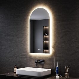 Дзеркало для ванної кімнати SONNI з підсвічуванням 80x60 см, 3 кольори світла, проти запотівання, LED, сенсорне керування, годинник, температура, 3-кратне збільшення