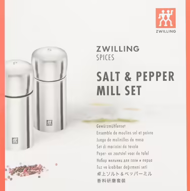 Набір млинків для спецій ZWILLING 2 шт, сіль і перець, нержавіюча сталь матова