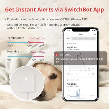 SwitchBot Thermometer Hygrometer Indoor and Hub Mini, Digital Hygrometer Bluetooth Thermo-Hygrometer with APP, Dew Point/VPD/Absolute Humidity Sensor, Monitor for Indoor Temperature and Humidity