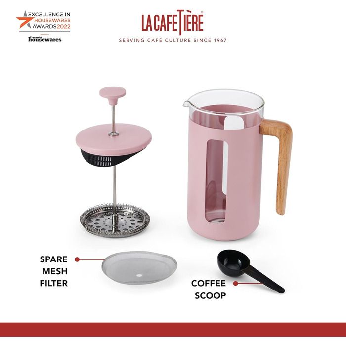 Френч-прес La Cafetière Pisa 350 мл, боросилікатне скло, нержавіюча сталь, рожевий, для меленої кави та чаю