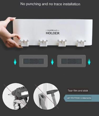 Wall Mounted Toothbrush Holder, Toothbrush Holder, Bathroom Toothbrush Holder, Bathroom Brush Holder Wall Mount (3 Cups, White)