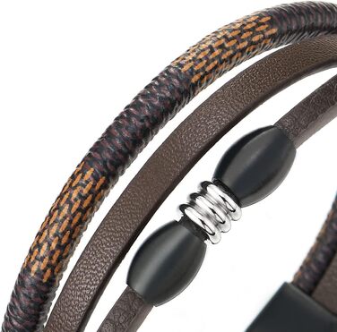 Чоловічий/Жіночий плетений браслет COOLSTEELANDBEYOND з натуральної шкіри, багатошаровий, темно-синій, з нержавіючою сталлю та магнітною застібкою