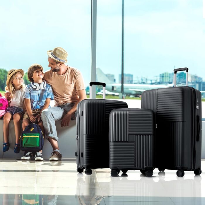 Набір валіз Merax TSA-Schloß 3 шт. (M-L-XL) з телескопічним ручками та 4 колесами, чорний. Валізи ручної поклажі, PP-матеріал, з TSA-замком.
