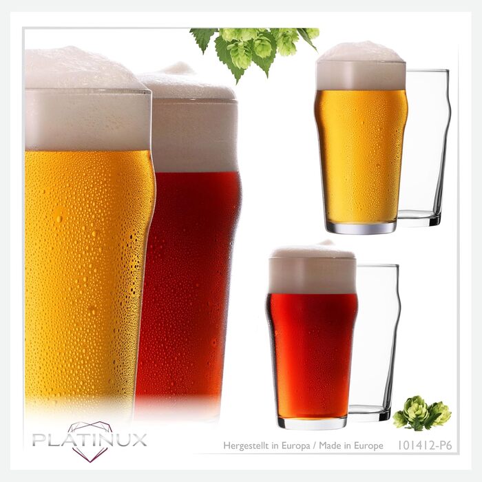 Набір склянок для пива PLATINUX 6 шт, 500 мл (макс. 568 мл) - Pint, Weizen, високі склянки для пива