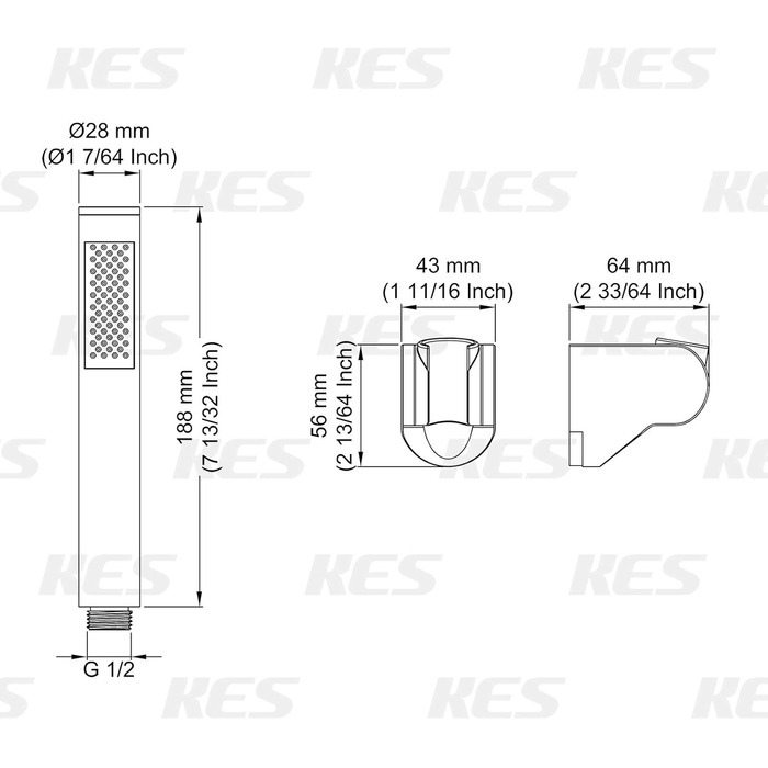 KES Handheld Shower Head Shower Head Bathroom SUS304 Shower Head with Shower Head Holder and Shower Hose Stainless Steel Brushed, LP150-BS