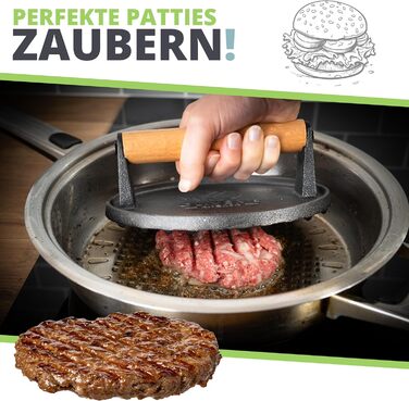 Преміум прес для бургерів Oliver's Kitchen® з чавуну для соковитих котлет та BBQ