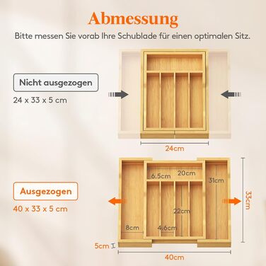 Органайзер для столових приборів Lifewit для шухляд 43 см, дерев'яний, для кухні (24-40 см)