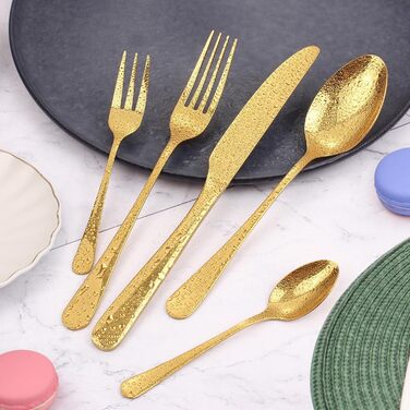 Gold Cutlery Set 12 People, 60-Piece Cutlery Set Gold Stainless Steel, Shiny Gold Cutlery Set with Knife, Fork, and Spoon, High-Quality Table Cutlery, High-Gloss Polished & Dishwasher Safe