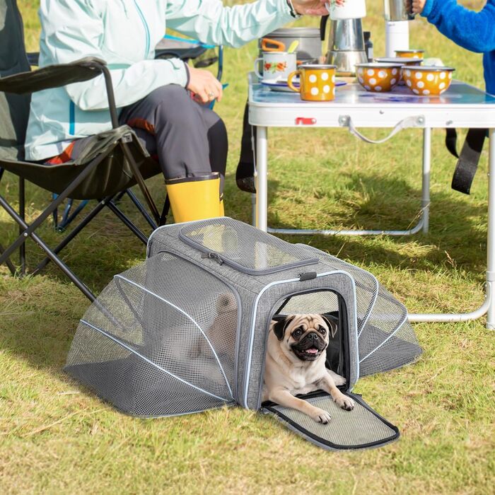 Транспортний бокс для кота/собаки Petsfit - складаний, сірий, M, з м'яким килимком