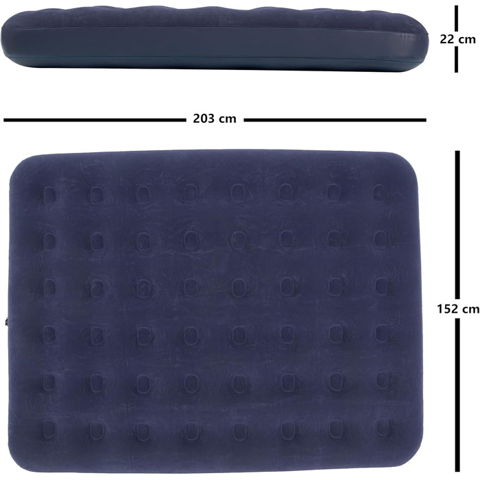 Надувний матрац для кемпінгу AVENLI з 2 подушками та насосом для 2 осіб (203x152x22 см) - зручне ліжко для відпочинку та подорожей