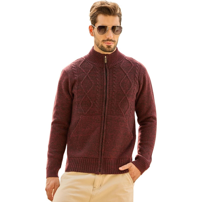 Чоловіча флісова куртка Les Umes з коміром-стійкою, Regular Fit (Бордовий, 3XL)