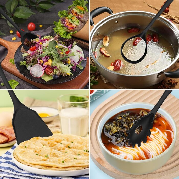 Набір кухонних аксесуарів Maxentico (18 шт.): лопатки, ложки, інструменти для приготування їжі. Силіконовий кухонний інвентар.