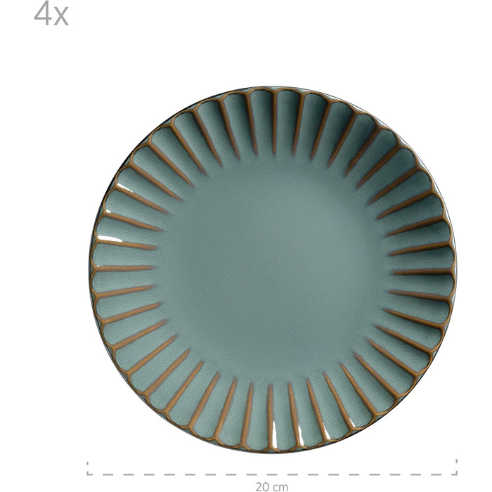 MÄSER Confino Dinnerware Set - 20 Piece Ceramic Dinner Set for 4 - Vintage Style with Black Accents (Petrol Color)