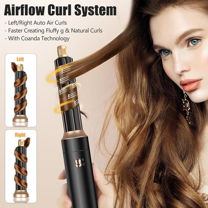 Набір для укладки Journeyside Airstyler: професійна щітка з гарячим повітрям 1000W, 5 насадок, автоматичний локонгібітор, випрямляч, для створення об'єму, локонів та випрямлення волосся, чорний