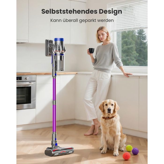 Бездротовий пилосос Avalsor Akku з потужністю 48000Pa/580W, 70 хвилин роботи, об'ємом 1,8 л, видаленням попелу, антизаплутана щітка, 8-шарова фільтрація. Підходить для килимів та шерсті тварин.