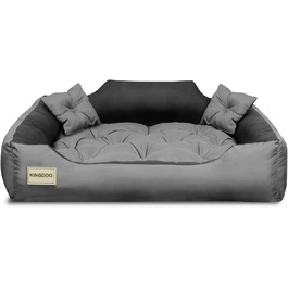 KingDog Dog and Cat Bed made of Microfiber with Two Pillows, Dog Cushion, Dog Basket, Pet Bed, Washable, Waterproof Material (Inner Dimensions: 100x80cm / Outer Dimensions: 115x95cm, Gray/Black) Inner Dimensions: 100x80cm / Outer Dimensions: 115x95cm Gray/Black