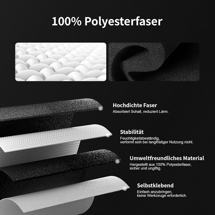 Акустичні гексагональні панелі самоклейні для звукоізоляції стін та дверей, 1.4м², 36 шт, чорні (230кг/м³, NRC 0.95, 100% поліестер)