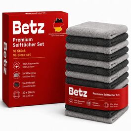 Набір мийних серветок Betz Premium зі 100% бавовни, 10 кольорів (антрацит та сріблясто-сірий), 30x30 см, 10 шт.