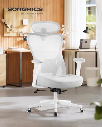 Офісний стіл SONGMICS - ергономічне крісло, комп'ютерне крісло з регульованою поперековою та підголовною підтримкою, до 150 кг, регульована висота, OBN066BH01 (Сірий голуб)