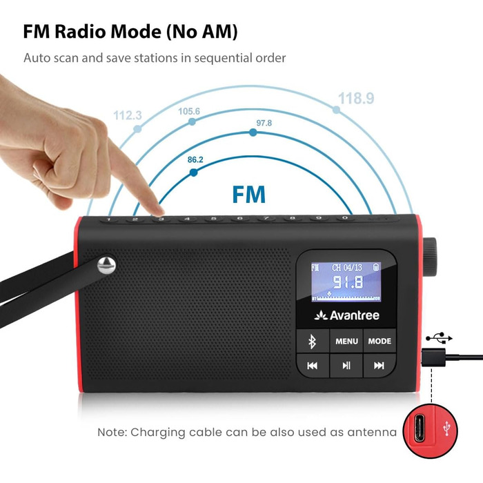 Портативна радіоприймач Avantree SP850: FM-радіо, Bluetooth-динамік, MP3-плеєр з SD-карти