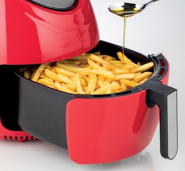 Ariete Airy Fryer XXL 4618, Hot Air Fryer 7 Liter, 60-Minute Timer, LCD and Touchscreen with 7 Cooking Levels, Maximum Temperature 200° C, Capacity 2.5Kg, 1800W, Red