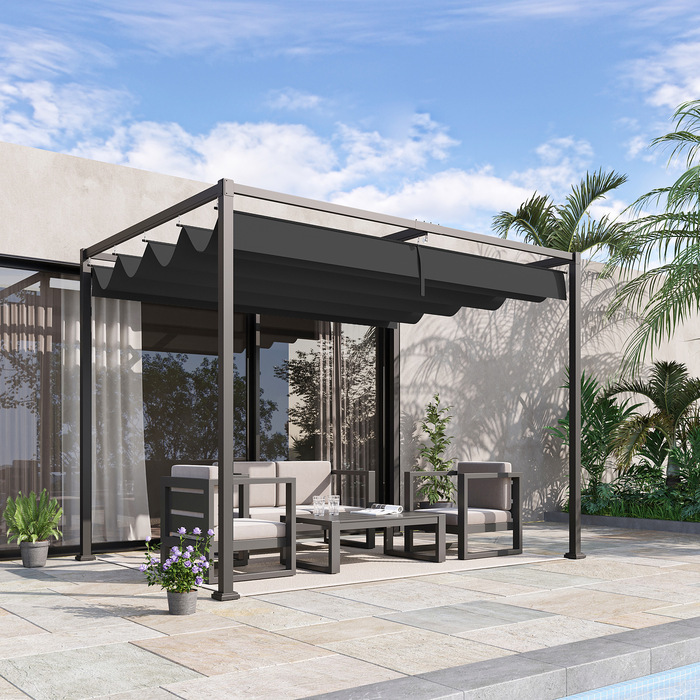 Outsunny Pergola Gazebo Patio Cover with Sliding Roof 298x213x221cm Polyester Black Gray for Garden & Patio