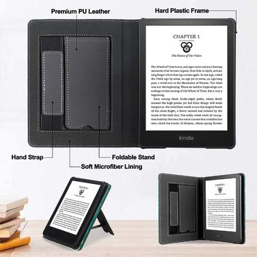 Чохол TOKILO для Kindle 6' eReader (11-те покоління 2024/2022), преміум шкіряний чохол з авто-ввімкненням/вимиканням, підставка, кишеня для карток, чорний (квіт Aprikosenblüte)