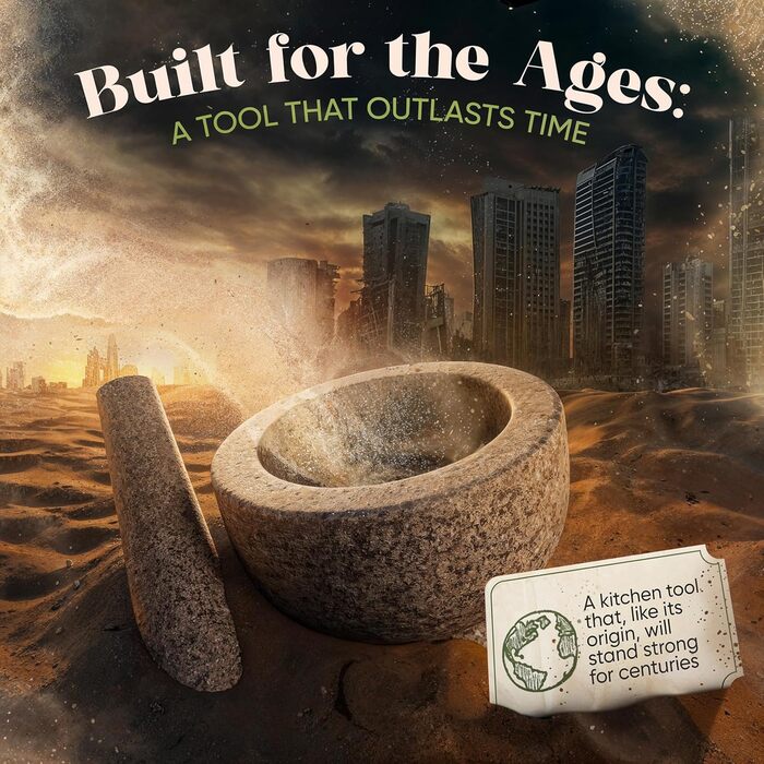 Набір ступки та пестика ChefSofi, 20.3 см, 5 порцій, чорний полірований, великий розмір