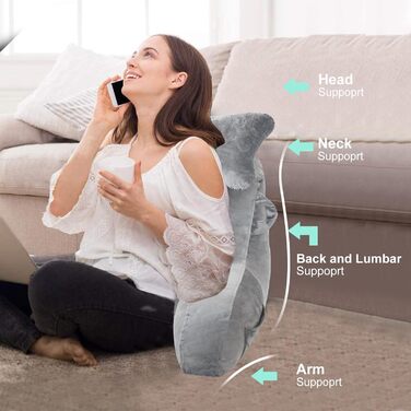 Крісло-мішок для читання та відпочинку на ліжку, сіре. Зручне крісло для дорослих, з підлокітниками, для читання, перегляду телевізора та ігор.