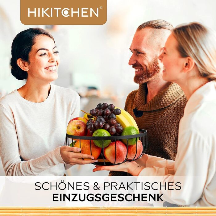 HIKITCHEN® Фруктова корзина - металева та бамбукова миска для кухні та дому