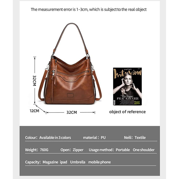 Сумка жіноча шкіряна (PU шкіра) через плече шопер Top-Griff елегантна коричнева Damen