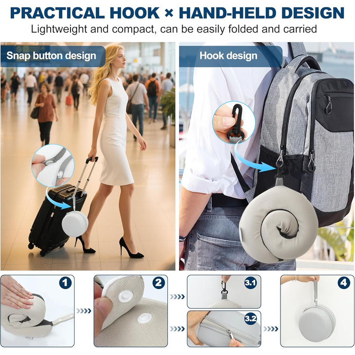 Подушка для шиї Comfy - подорожі літаком та авто. Memory Foam з 3D-маскою для сну, 360° підтримка, бежевий колір