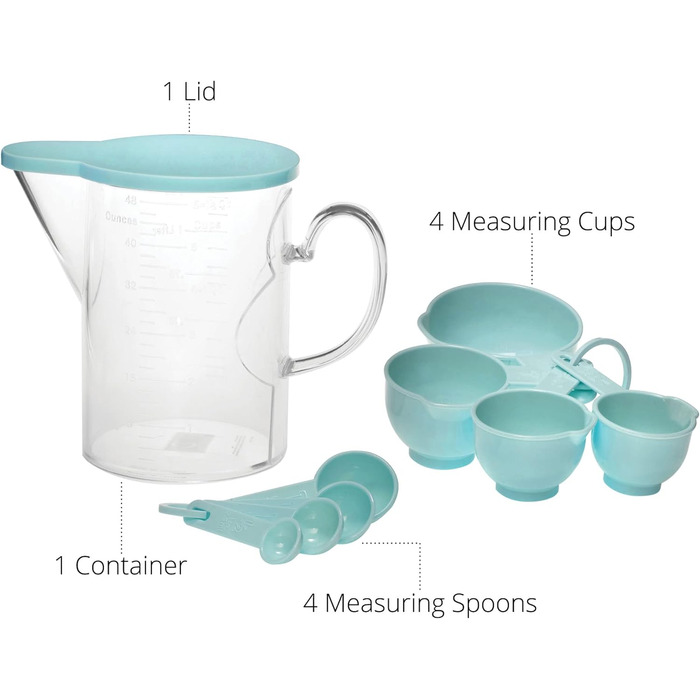Supreme Housewares Measuring Cups and Spoons, 10-Piece Set, Plastic, Multi-Purpose Kitchen Utensils, Cooking and Baking Tools, BPA-Free, Dishwasher Safe for Liquids and Dry Ingredients (Blue)