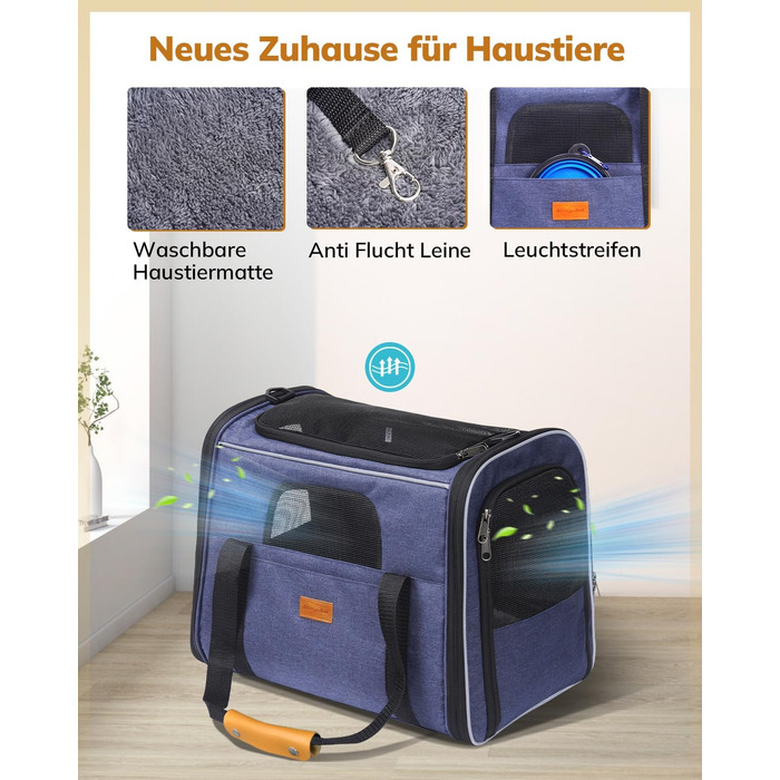 Транспортна переноска для котів та цуценят Morpilot до 5 кг, переноска для котів та собак, блакитна денім, 44 x 28 x 35 см, 44L, з надійними застібками, для відвідування ветеринара, авто, літак