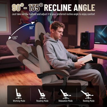 Ігрове крісло Ferghana Ergonomic Gaming Chair з дихаючої тканини, регульованою підголівником та поперековою підтримкою, офісне крісло для геймерів та роботи, Бежево-коричневе