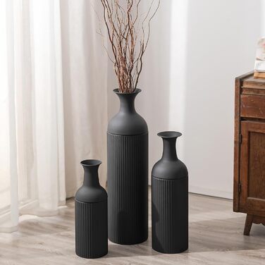 Large White Metal Floor Vase - Modern Textured Design, 68/51/41cm - Perfect for Pampas Grass & Home Decor