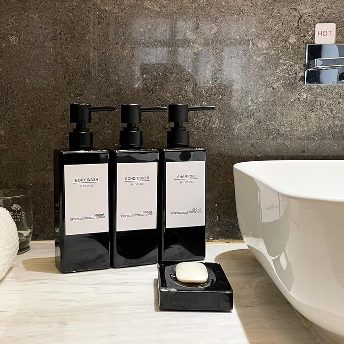 Диспенсер для мила настінний 3 шт 500 мл, чорний (з етикетками) - Shampoo Flaschen