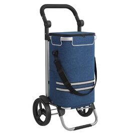 SONGMICS Shopping Trolley, Cart, Shopping Cart with Cooler Compartment, Large, 35 Liter, Foldable, Shopping Bag with Wheels, Detachable Bag, KST03BK (Blue)
