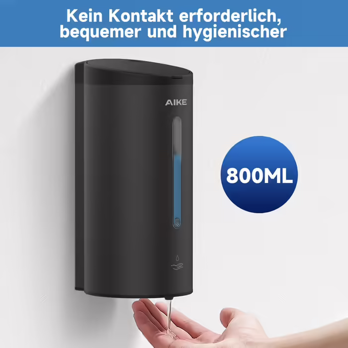 AIKE AK1205 Automatic Soap Dispenser Wall Mount Matte Black, 800ml Commercial Automatic Liquid Soap Dispenser Wall Mounted, 5-Speed Adjustable