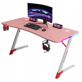 Ігровий комп'ютерний стіл з LED-підсвіткою, сучасне геймерське письмовий стіл, 120 см, рожевий